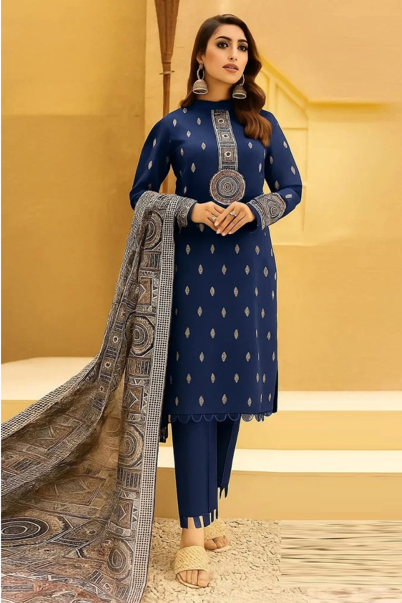 FjBE2090 Winter 3 Piece Dhanak Fully Embroidered Unstitched