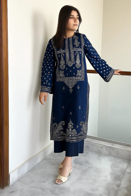 FJB2051 Winter 2 piece Dhanak  Fully embroidered  unstitched