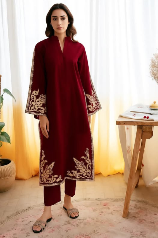 FJR2053 Winter 2 piece Dhanak Fully Embroidered Unstitched