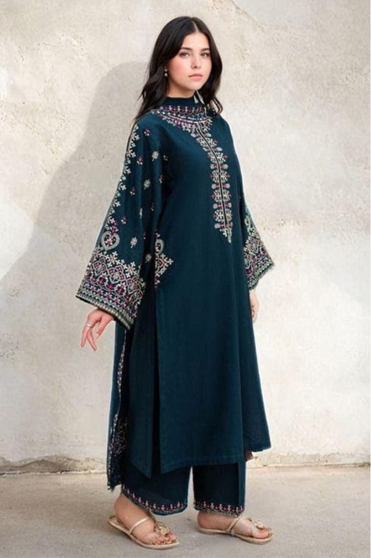 FJBL2059 Winter 2 Piece Dhanak Fully Embroidered unstitched
