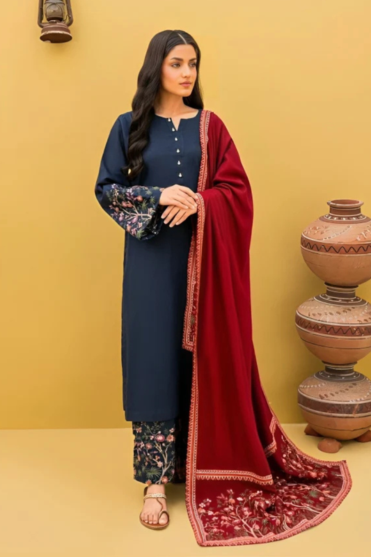 FJBR2068 Winter 3 Piece Dhanak Fully Embroidered Unstitched
